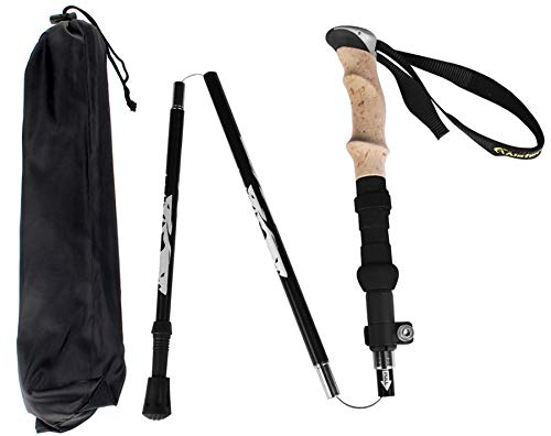 A ALAFEN Aluminum Collapsible Ultralight Travel Trekking Hiking Pole for Men and Women (Fits 5'3" - 6'2"), Single Pole (1 Pack), Y-Black - Image 2