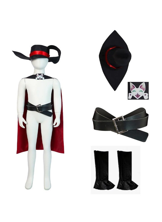 Roeutoo Cowboy Cosplay Costume Kids Cat in Boots Hat Cloak Cape Belt Accessories Anime Outfit for Boys Girls (Black, 130) - Image 2