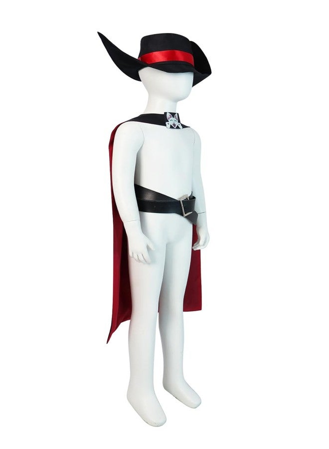 Roeutoo Cowboy Cosplay Costume Kids Cat in Boots Hat Cloak Cape Belt Accessories Anime Outfit for Boys Girls (Black, 130) - Image 4