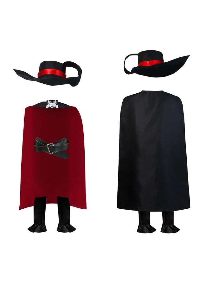 Roeutoo Cowboy Cosplay Costume Kids Cat in Boots Hat Cloak Cape Belt Accessories Anime Outfit for Boys Girls (Black, 130) - Image 1