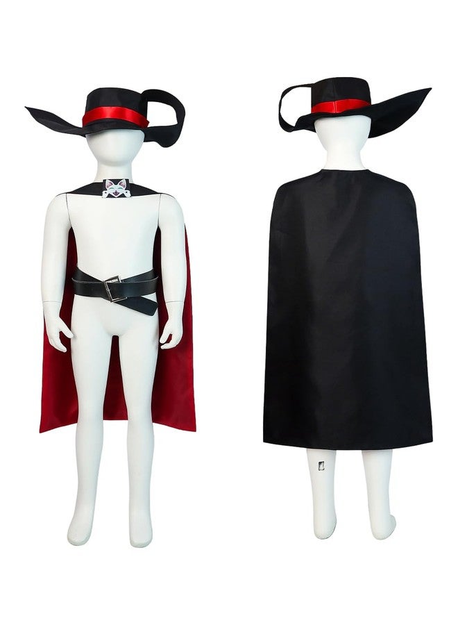 Roeutoo Cowboy Cosplay Costume Kids Cat in Boots Hat Cloak Cape Belt Accessories Anime Outfit for Boys Girls (Black, 130) - Image 3