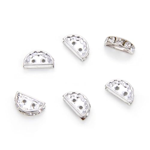 Adabele 50pcs Adabele Grade A Half Round 2-Hole Crystal Clear Rhinestone Beads 13mm Spacer Bar Sterling Silver Plated for Layering Craft Jewelry Making CF176 - Image 1