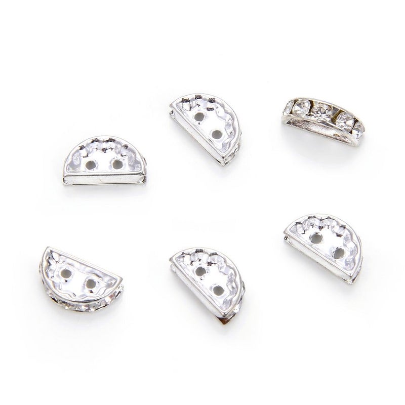 Adabele 50pcs Adabele Grade A Half Round 2-Hole Crystal Clear Rhinestone Beads 13mm Spacer Bar Sterling Silver Plated for Layering Craft Jewelry Making CF176 - Image 5