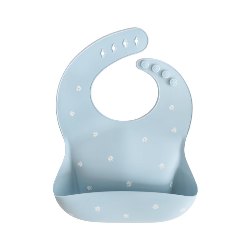 mushie Silicone Baby Bib | Adjustable Fit Waterproof Bibs (White Daisy) - Image 1