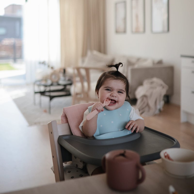 mushie Silicone Baby Bib | Adjustable Fit Waterproof Bibs (White Daisy) - Image 3