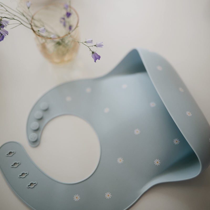 mushie Silicone Baby Bib | Adjustable Fit Waterproof Bibs (White Daisy) - Image 5