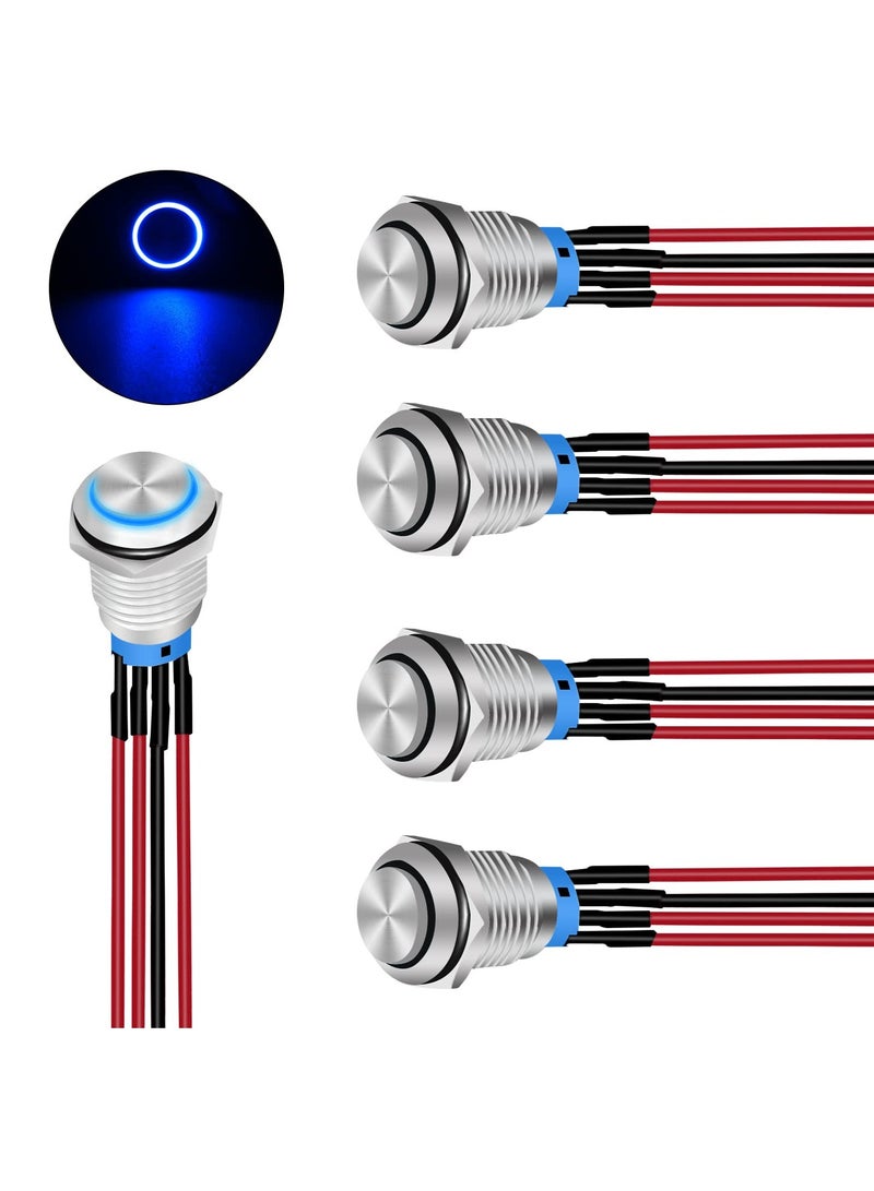Excefore Push Button Switch,12mm with Pre Wired Harness 12V 24V Stainless Steel Self Locking Latching, Push Button Latching Switch, Waterproof Pushbutton Switch Self-locking Marine Switch (5PCS) - Image 1