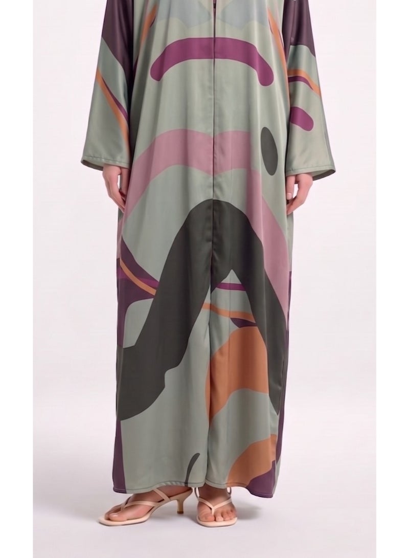 Next Abaya Green Printed Silk Abaya - Image 3