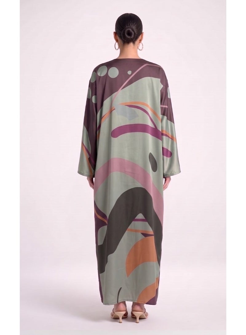 Next Abaya Green Printed Silk Abaya - Image 2