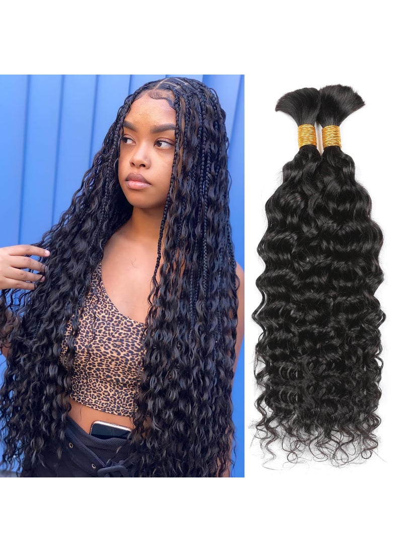 ShowCoco - Bulk Human Hair For Braiding Water Wave 100 Unprocessed Brazilian Virgin Human Braiding Hair Extensions Micro Braiding Human Hair 100g with 2bundles No Weft Natural Black 22inchNatural Black - Image 1