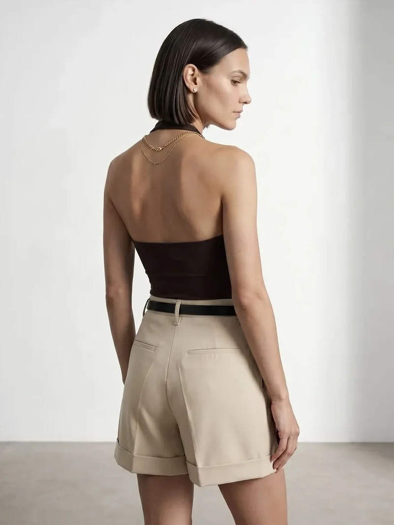 Dilvin Dilvin Halter Neck Cut-Out Bodysuit