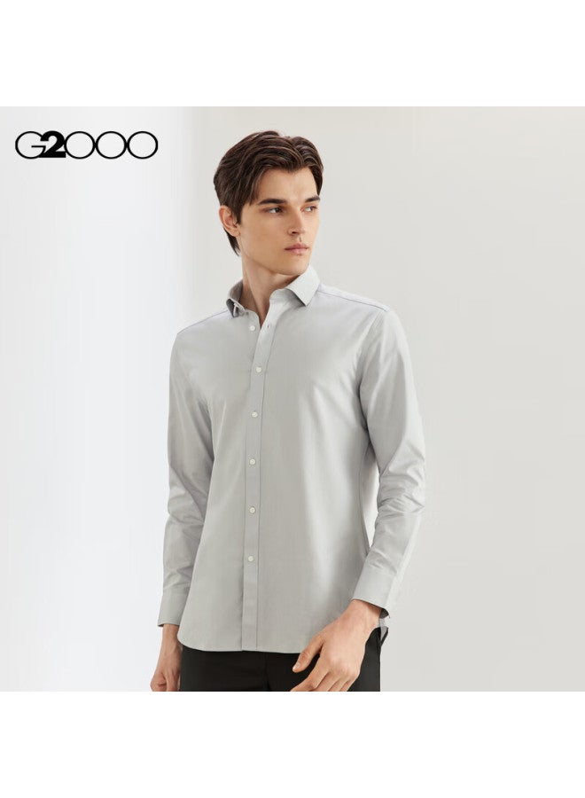 G2000 Mall Matching Cotton Blend Skin-friendly Twill Long-sleeve Shirt, Gray, S/03 - Image 4