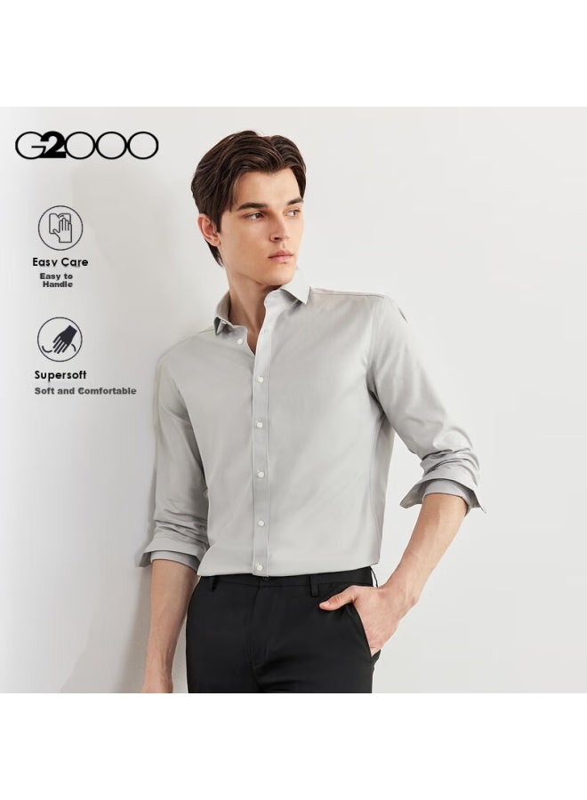 G2000 Mall Matching Cotton Blend Skin-friendly Twill Long-sleeve Shirt, Gray, S/03 - Image 1