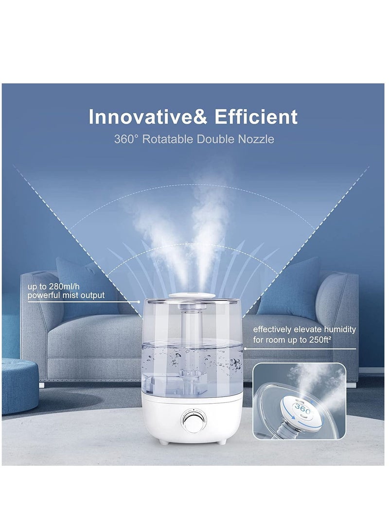4L Humidifiers for Bedroom Large Room  Essential Oil Diffuser Adjustable Mist 360° Dual Nozzle Cool Mist Auto Shut-Off Humidifier for Home Bedroom Baby and Plants (White)  - Image 4