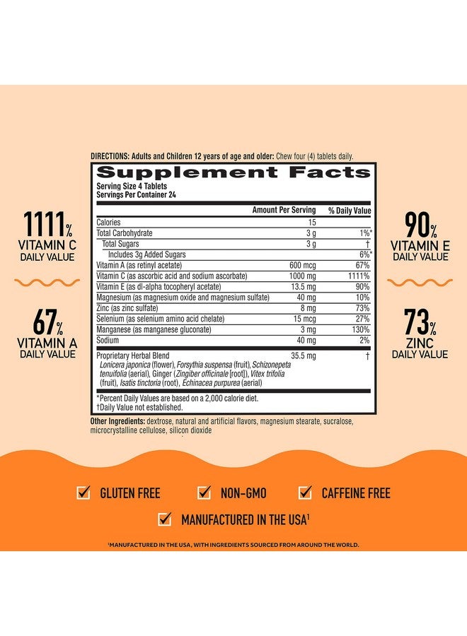 Airborne 1000mg Chewable Tablets with Zinc, Immune Support Supplement with Powerful Antioxidants Vitamins A C & E - 96 Tablets, Citrus Flavor - Image 4