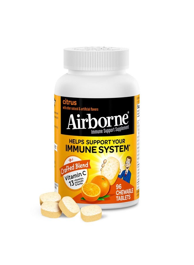 Airborne 1000mg Chewable Tablets with Zinc, Immune Support Supplement with Powerful Antioxidants Vitamins A C & E - 96 Tablets, Citrus Flavor - Image 1