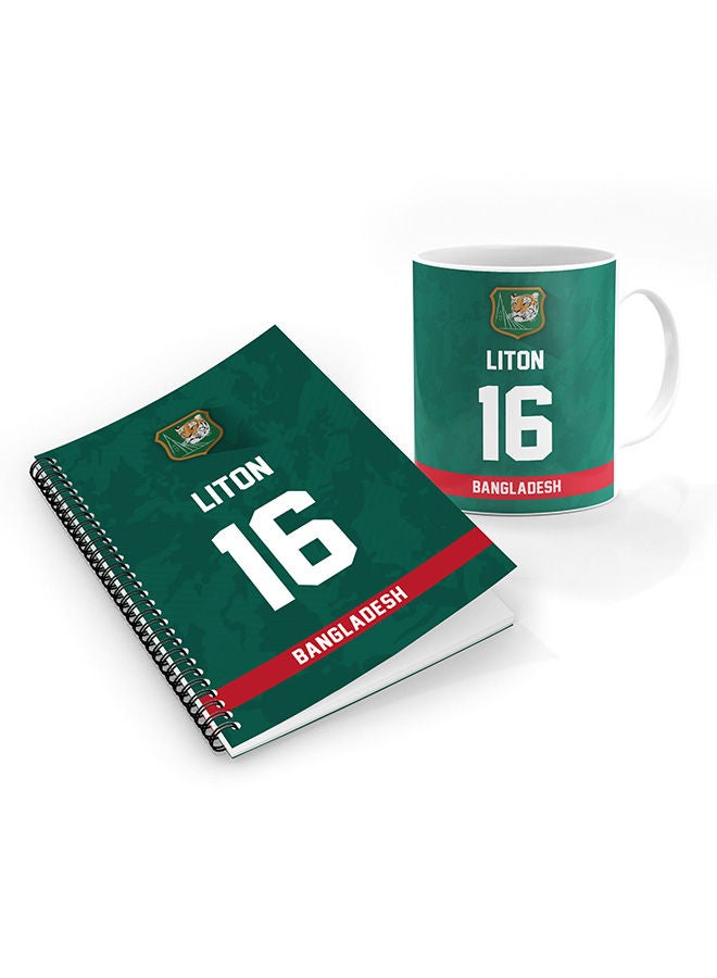 Stylizedd Designer Printed Coffee Mug + A5 Spiral Notebook Memo Notepad Journal Personalised Combo Gift Set  -Player Name - Liton Das, Jersey Number-16 - Image 1