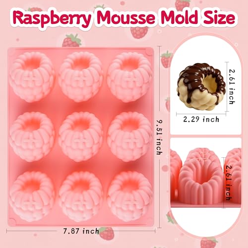 Vidotim 2Pcs Silicone Raspberry Mousse Molds for Mousse Cake, 9-Cavity Raspberry Fruit Molds Silicone for Mousse, Candy, Jelly - Image 2