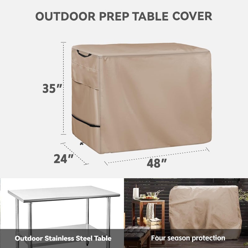 Wnanan Outdoor Prep Table Cover - Heavy Duty Waterproof Cover for Outdoor Stainless Steel Table,Khaki - Image 2