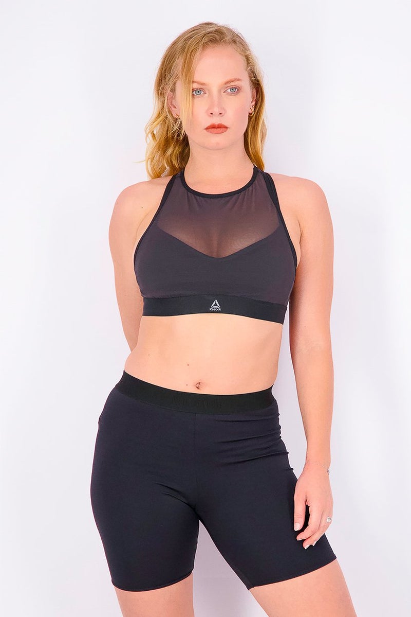 Reebok Women Studio Strappy Mesh Padded Impact Bra, Black - Image 1