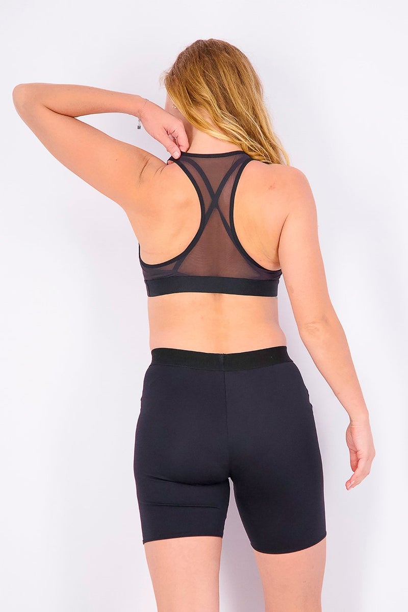 Reebok Women Studio Strappy Mesh Padded Impact Bra, Black - Image 3