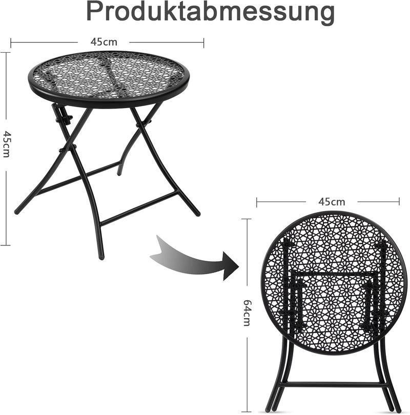 TeoKJ Foldable Outdoor Side Table, Anti-Rust Small Patio Table, Round Metal Side Table with Flower Cutouts for Yard, Balcony, Deck, Lawn, Black - Image 3