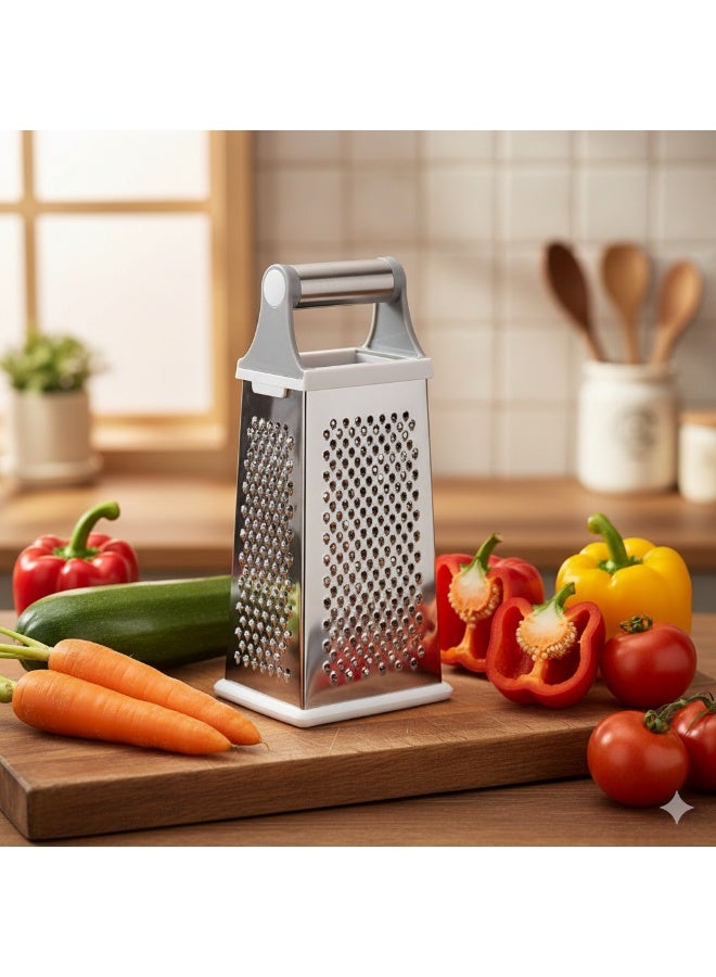Fissman 9.5" 4-Sided Grater 24.5cm Stainless Steel, Multipurpose Kitchen Tool for Cheese, Vegetables, Fruits, and Zest - Image 1