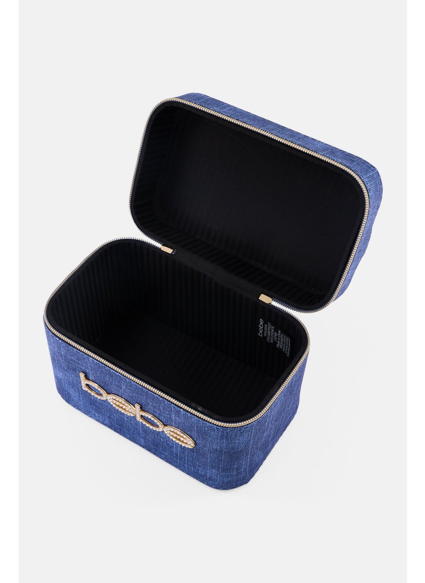 bebe Women Brand Logo Makeup Bag With Bottles, Blue  - Image 4