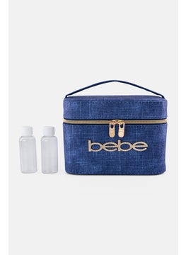 bebe Women Brand Logo Makeup Bag With Bottles, Blue  - Image 1
