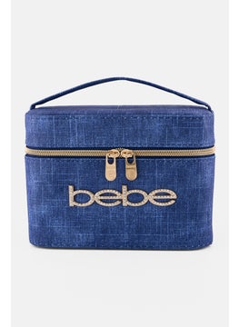 bebe Women Brand Logo Makeup Bag With Bottles, Blue  - Image 2