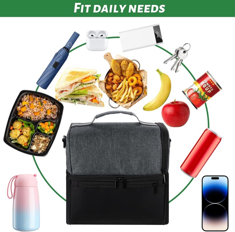 SALEPUSH Insulated Lunch Bag Picnic Tiffin Bag for Men Women Stylish Spacious Cooler Tote for Office School Picnic Travel Tiffin Carry Bag Hot Cold Black 12L - Image 3