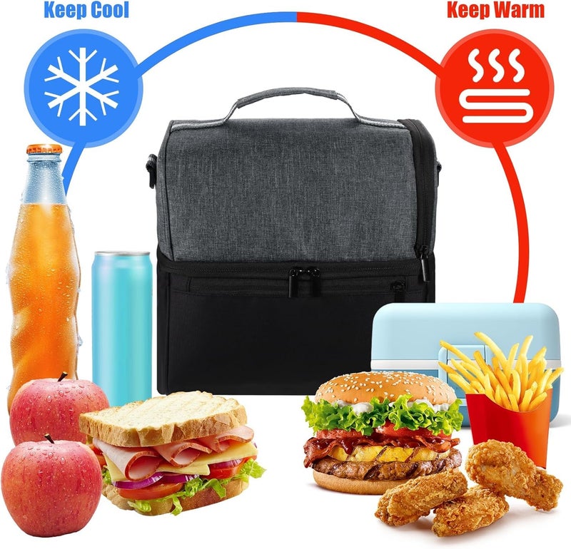 SALEPUSH Insulated Lunch Bag Picnic Tiffin Bag for Men Women Stylish Spacious Cooler Tote for Office School Picnic Travel Tiffin Carry Bag Hot Cold Black 12L - Image 4