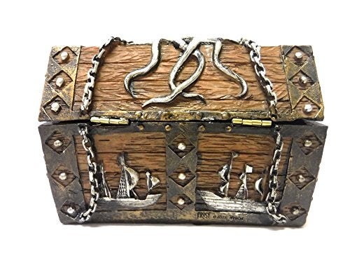 PTC 5.5 Inch Skull and Chain Pirate's Chest Jewelry/Trinket Box Figurine - Image 2