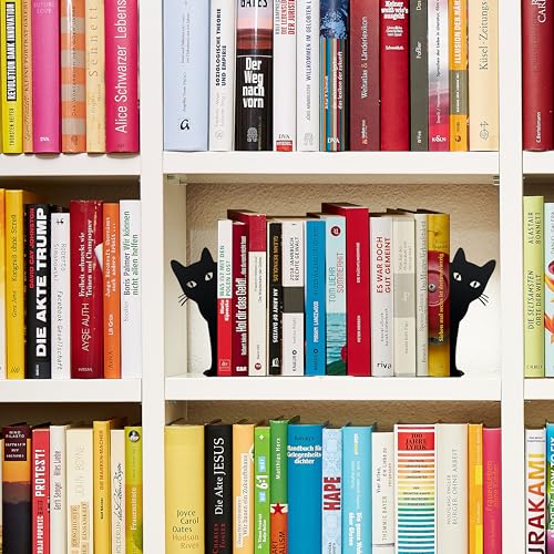 Ecqizer Peeping Cat Metal Bookends Cute Cat Book Ends for Shelves Bookshelf Decorative Objects Home Office Desk Bookshelf Decor Cat Lover Gifts for Women (Black) - Image 3