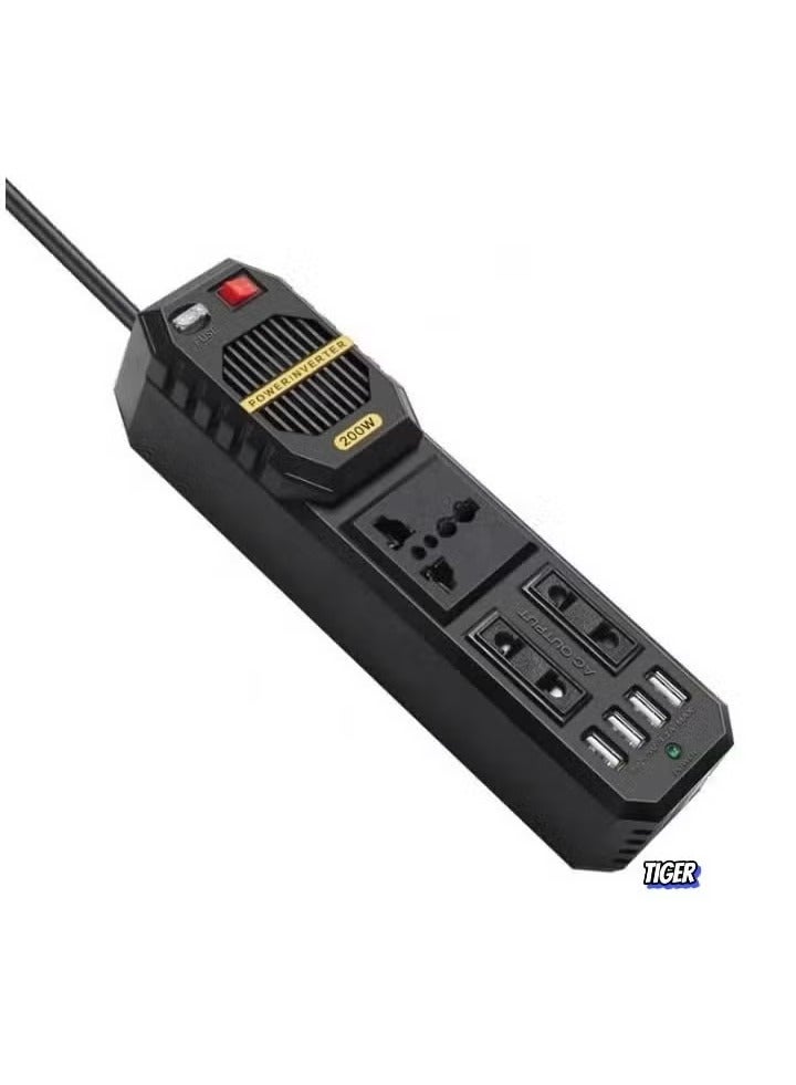 TIGER 200W Car Power Inverter | 12V DC to 220V AC Converter | High-Capacity, Compact & Efficient Power Supply for Laptops, Smartphones & Electronic Devices | Ideal for Road Trips & Emergency Charging  - Image 1
