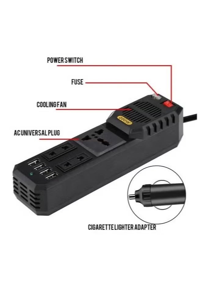 TIGER 200W Car Power Inverter | 12V DC to 220V AC Converter | High-Capacity, Compact & Efficient Power Supply for Laptops, Smartphones & Electronic Devices | Ideal for Road Trips & Emergency Charging  - Image 4