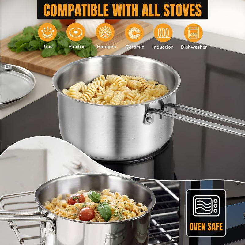 AuFrancÂ® 2 Quart Tri-ply Stainless Steel Saucepan with Glass Lid, Induction Sauce Pan Compatible with All Cooktops, Non-Toxic Sauce Pot with Stay Cool Handle, Oven & Dishwasher Safe (Silver) - Image 5