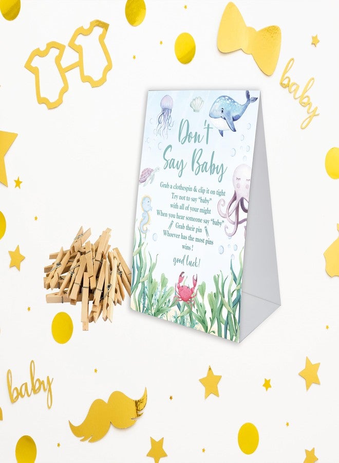 Xenseou Don't Say Baby Game for Baby Shower, 50 Wooden Clothespins and one Sign, Under The Sea, Ocean Theme, Pins for Baby Shower Decorations, Gender Reveal Games, Baby Shower Supplies-BB30 - Image 3