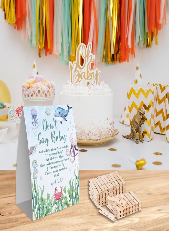 Xenseou Don't Say Baby Game for Baby Shower, 50 Wooden Clothespins and one Sign, Under The Sea, Ocean Theme, Pins for Baby Shower Decorations, Gender Reveal Games, Baby Shower Supplies-BB30 - Image 5