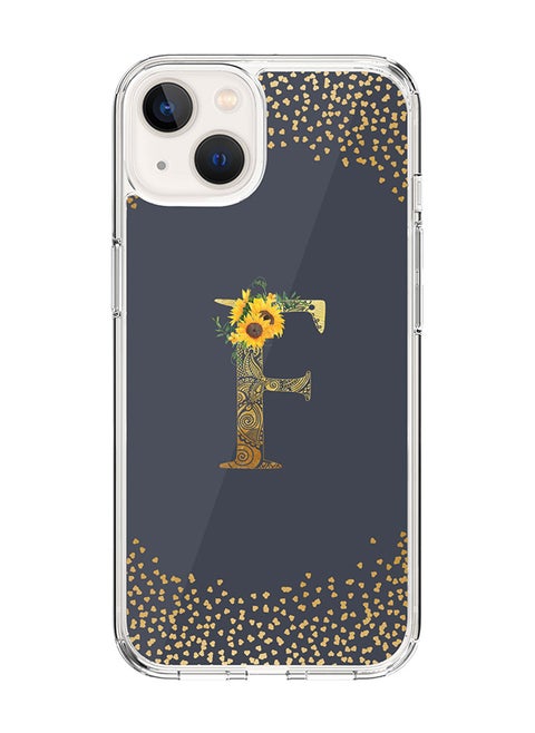 Classic Clear Case For iPhone 14 Plus, Hybrid Soft Case Thin Cover- Custom Monogram Initial Letter Mandala Floral Pattern Alphabet - F ( Grey)