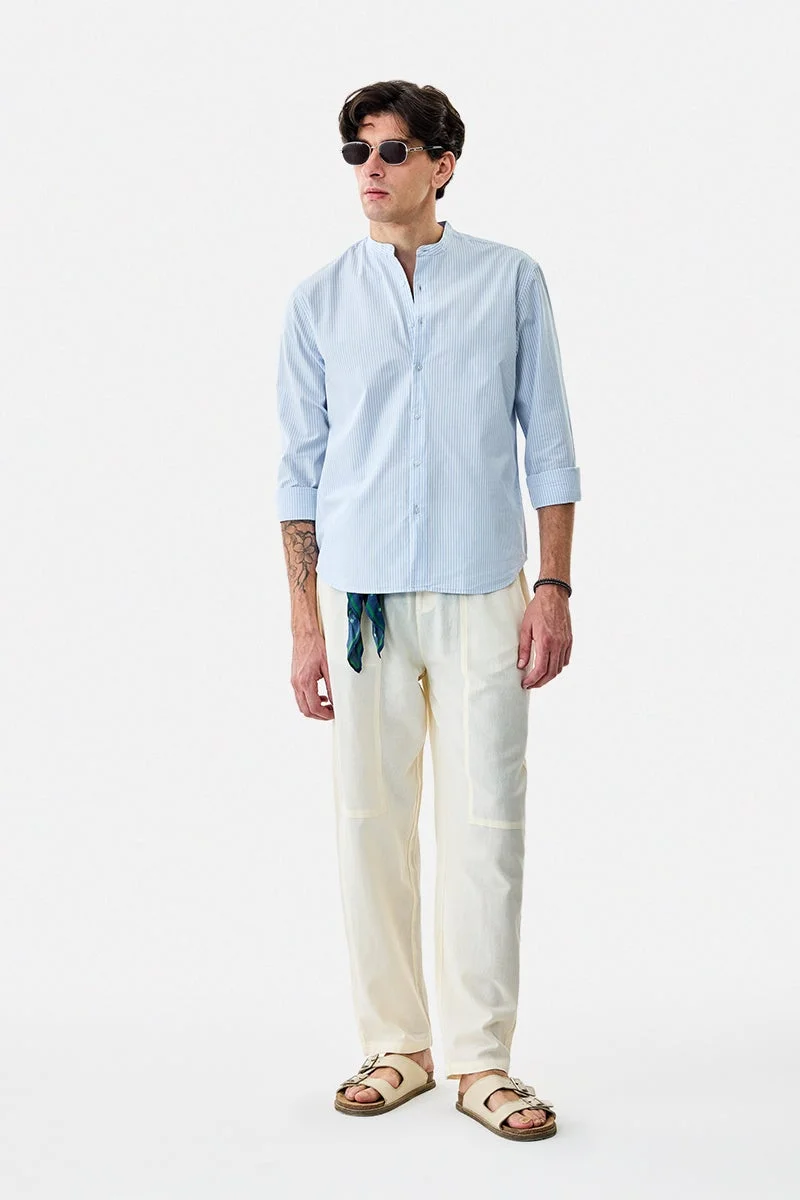 SNITCH Light Blue Striped Long Sleeve Regular Fit Shirt