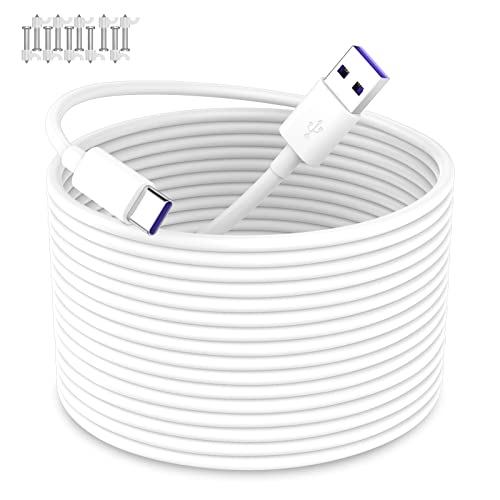 iMangoo USB to USB C Power Cable for CCTV Camera, 33FT Type C Long Power Extension Cable for Tapo TP-Link Xiaomi Mi eufy Security Camera Outdoor Indoor Cord with 10 Wire Clips Cable Nails White - Image 1