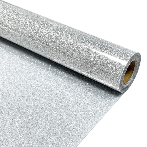 MerryMade Silver Glitter Heat Transfer Vinyl 12 x 5 ft HTV for Shirts Glitter HTV for All Cutter Machine Easy to Cut Weed for Heat Vinyl Design Silver - Image 1