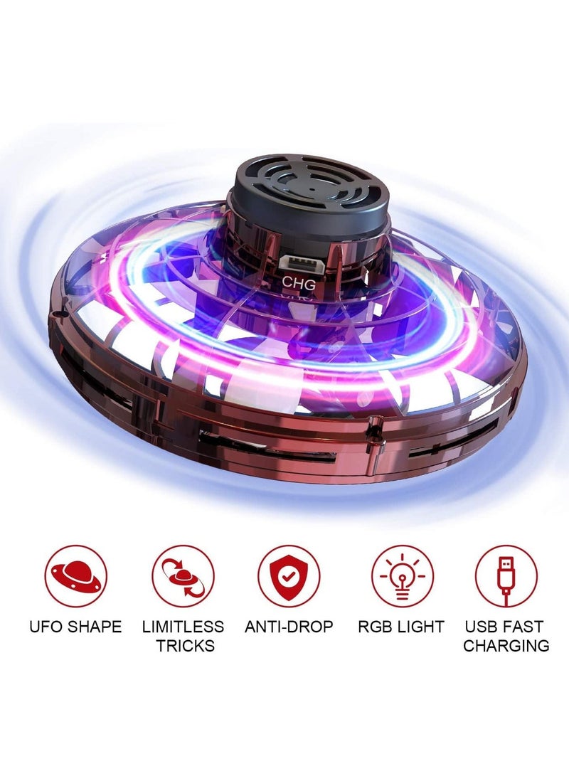 Flying Spinner Toys, Hand Controlled Mini Drone, RGB Light Fidget Boomerang Spinner, 360 Rotating Fly UFO Spin Drone, Flying Space Toys Gift For Kids Adults Outdoor Indoor (Red) - Image 1