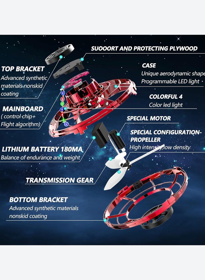 Flying Spinner Toys, Hand Controlled Mini Drone, RGB Light Fidget Boomerang Spinner, 360 Rotating Fly UFO Spin Drone, Flying Space Toys Gift For Kids Adults Outdoor Indoor (Red) - Image 3