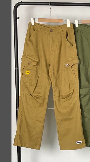 corteiz American Style Retro Multi-Pocket Functional Overalls Mens Trendy Brand All-Match Loose Straight Casual Long Pants Brown  - Image 5