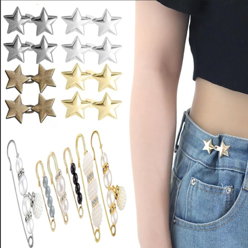 Jeans Adjustable Button Set, Pearl Rhinestone Gem Brooch Clothing Accessories (14-piece set) - Image 2