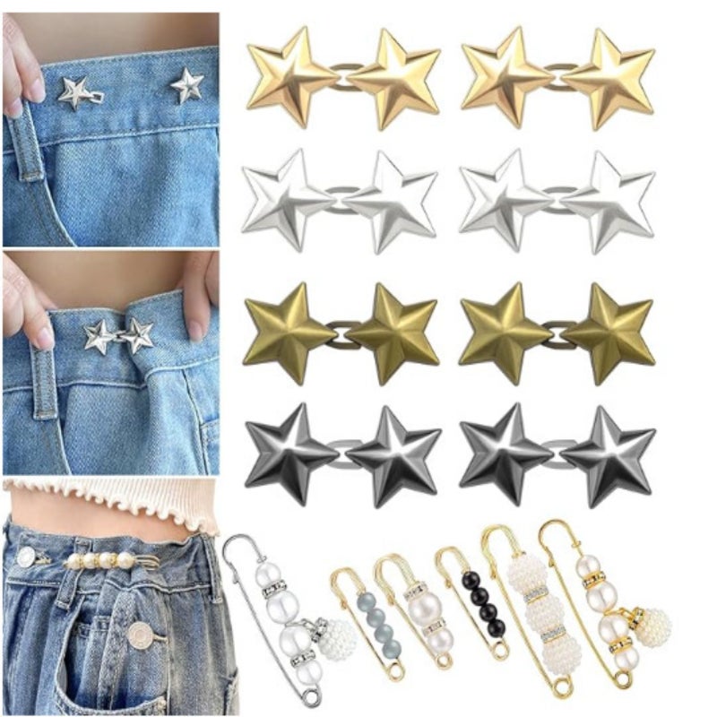 Jeans Adjustable Button Set, Pearl Rhinestone Gem Brooch Clothing Accessories (14-piece set) - Image 1