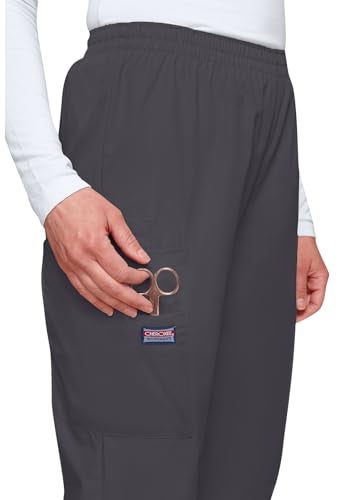 CHEROKEE Women's Workwear Elastic Waist Cargo Scrubs Pant, Pewter, X-Large - Image 2