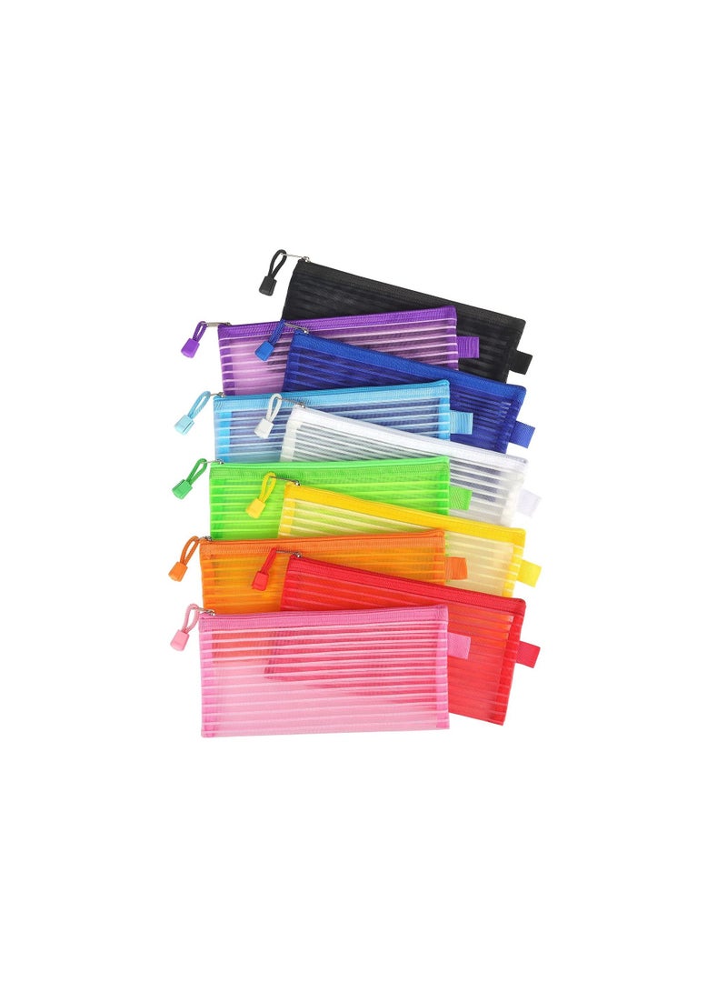 SYOSI Zipper Mesh Pouch, Pencil Pouch Multicolor Pen Bag Multipurpose for Office Supplies Travel Storage Bags, for Cosmetic Makeup Office School Supplies and Travel Accessories, 10 Colors (10 Pack)  - Image 1